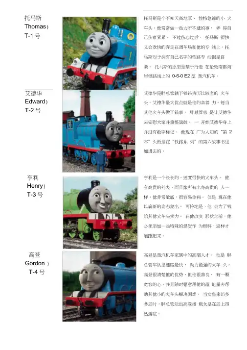 (完整word版)托马斯小火车名称和图片