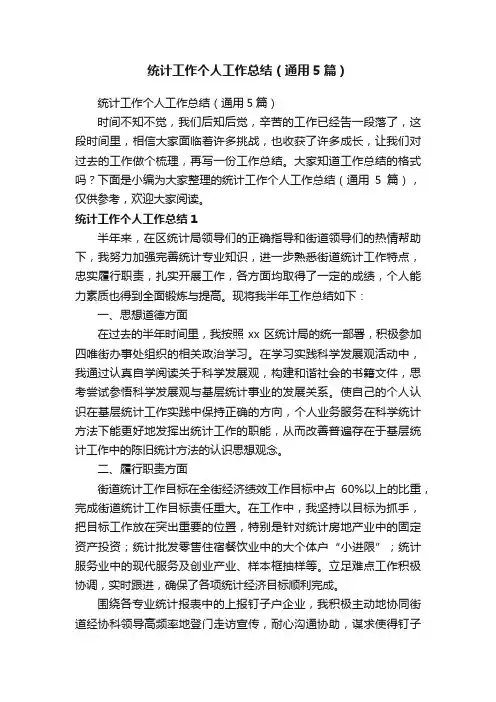 统计工作个人工作总结（通用5篇）