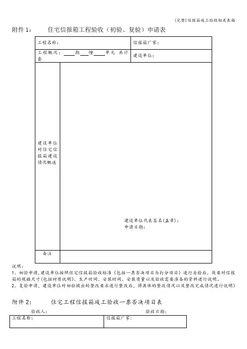 (完整)信报箱竣工验收相关表格