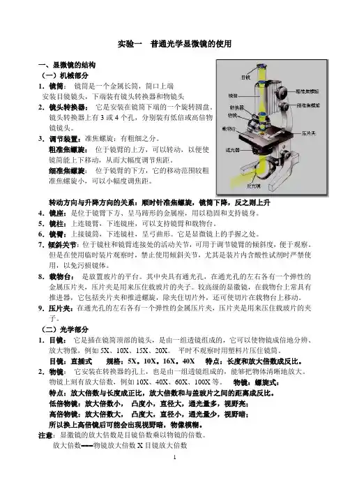 显微镜的使用,结构及功能1