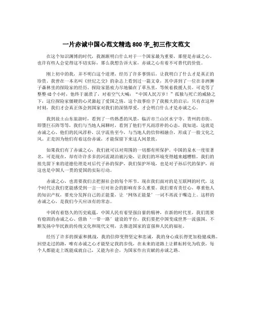 一片赤诚中国心范文精选800字_初三作文范文
