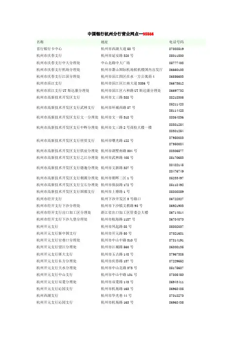 中国银行杭州分行营业网点