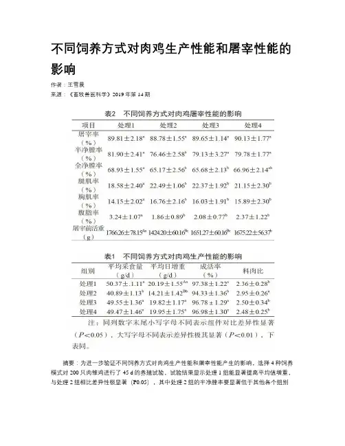 不同饲养方式对肉鸡生产性能和屠宰性能的影响