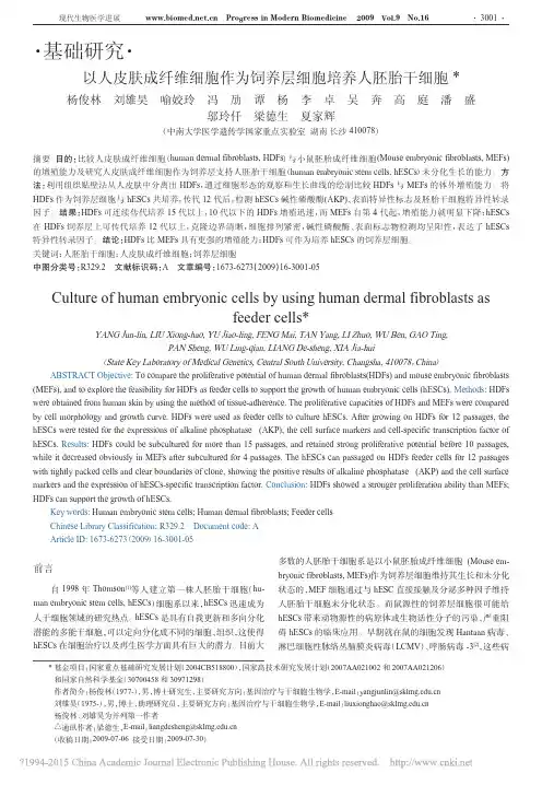 以人皮肤成纤维细胞作为饲养层细胞培养人胚胎干细胞_杨俊林