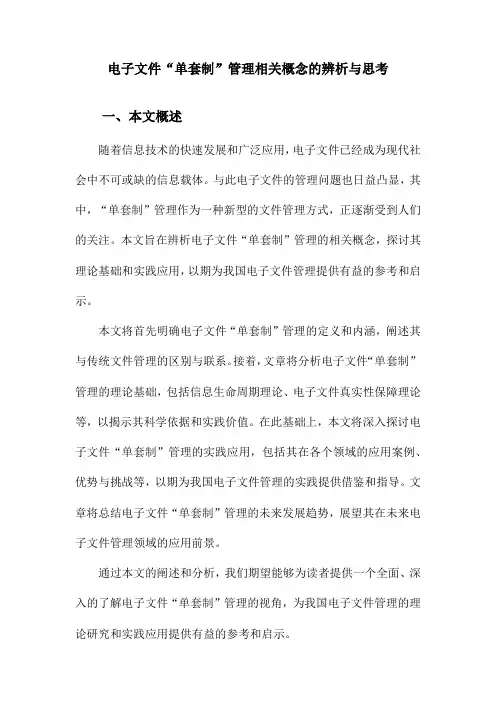 电子文件“单套制”管理相关概念的辨析与思考