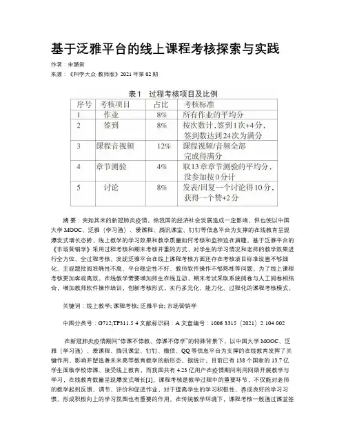 基于泛雅平台的线上课程考核探索与实践