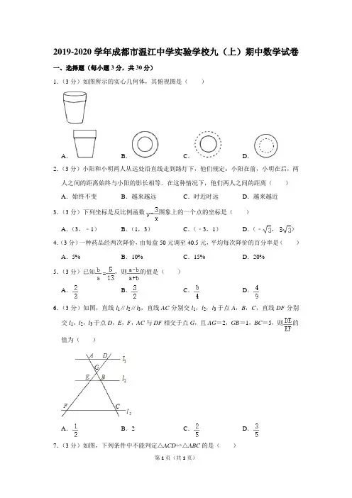 2019-2020学年四川省成都市温江中学实验学校九年级(上)期中数学试卷 - 副本