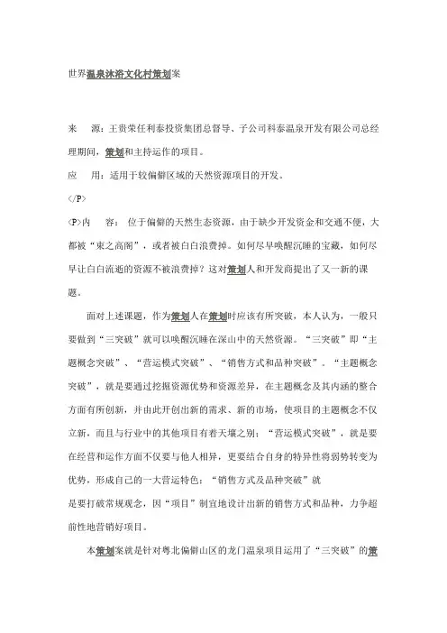 企业管理-温泉沐浴文化村策划