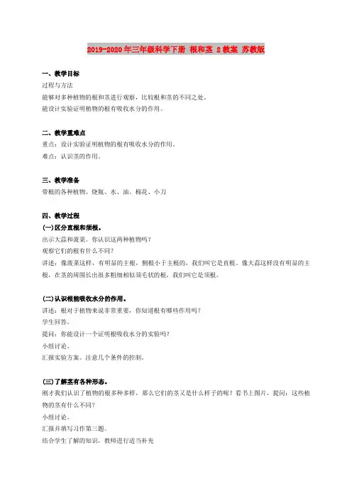 2019-2020年三年级科学下册 根和茎 2教案 苏教版