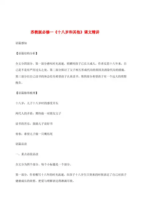 高中语文《十八岁和其他》课文精讲 苏教版必修1