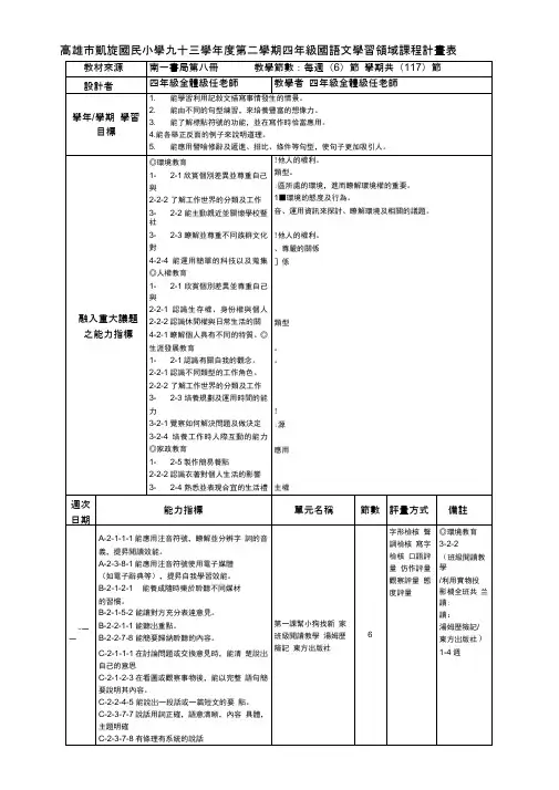 高雄市凯旋国民小学九十三学年度第二学期四年级国语文学习领域.
