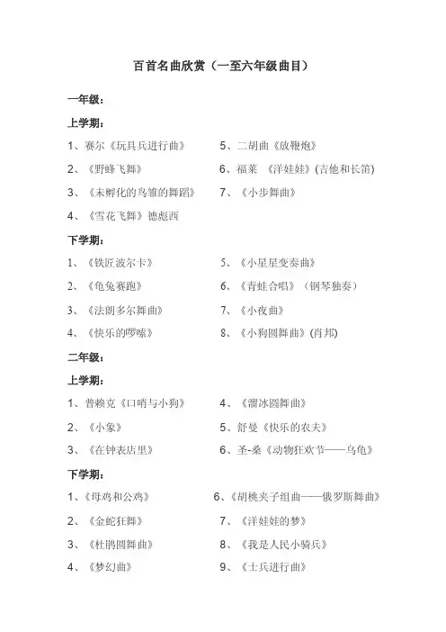百首名曲欣赏（一至六年级曲目）