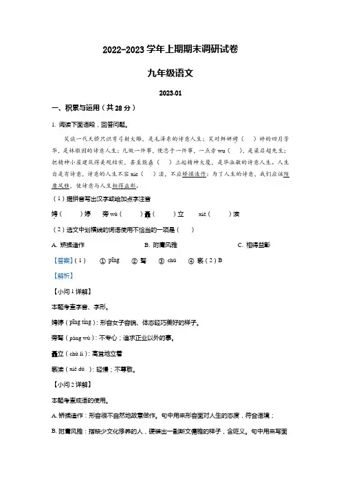 河南省新乡市卫辉市2022-2023学年九年级上学期期末语文试题(解析版)