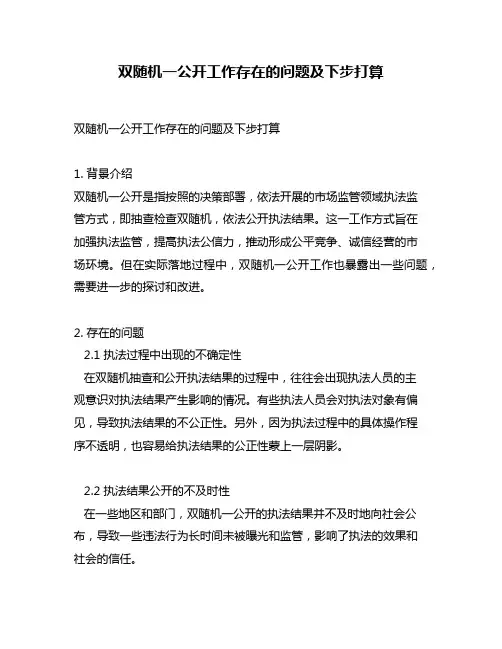 双随机一公开工作存在的问题及下步打算