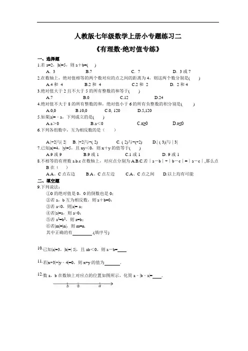 人教版七年级数学上册小专题练习二《有理数-绝对值专练》(含答案)