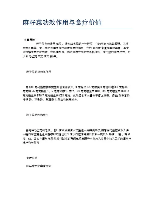 麻籽菜功效作用与食疗价值【医学养生常识】