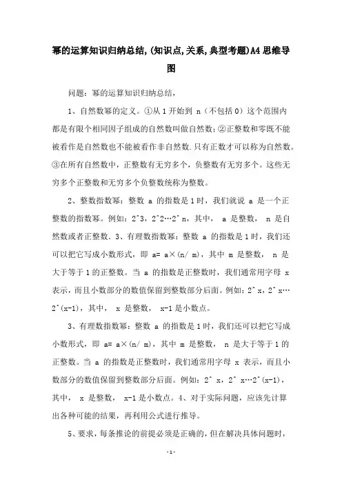 幂的运算知识归纳总结,(知识点,关系,典型考题)A4思维导图
