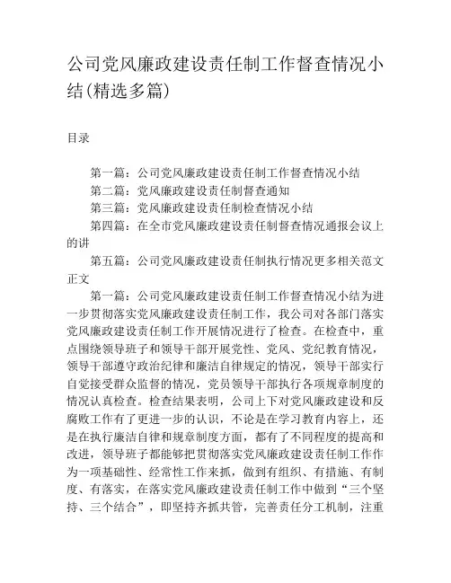 公司党风廉政建设责任制工作督查情况小结(精选多篇)