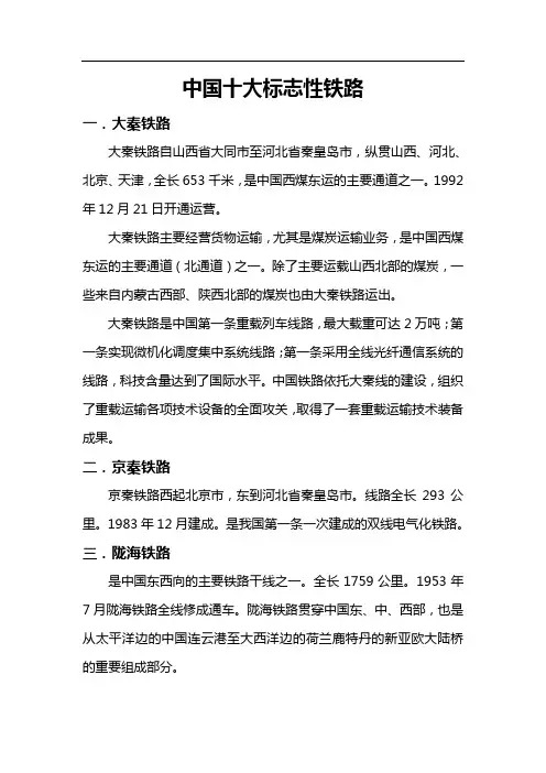 中国十大标志性铁路