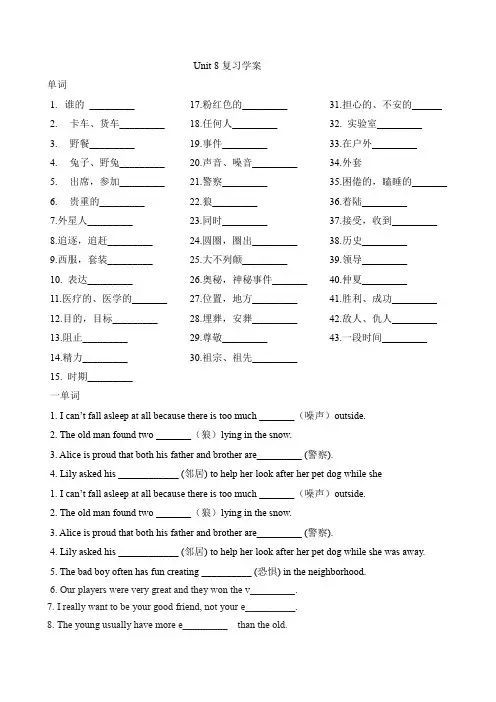人教新目标九年级全册  Unit 8  复习学案