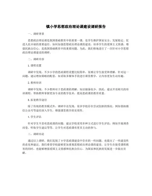 镇小学思想政治理论课建设调研报告