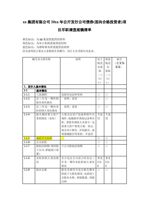 公司债券尽职调查底稿清单模版