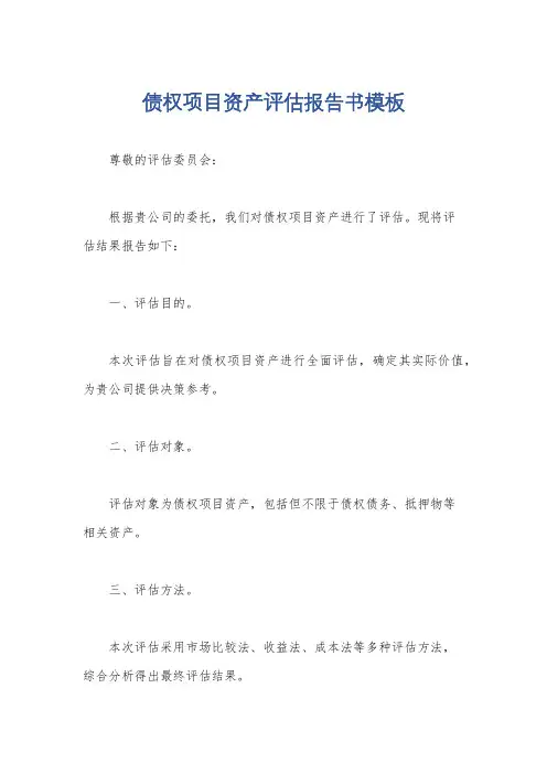 债权项目资产评估报告书模板