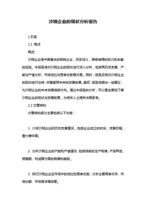 沙钢企业的现状分析报告