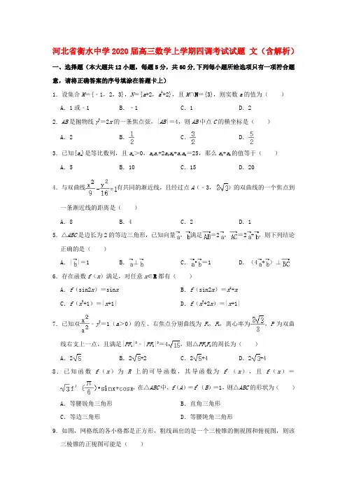 河北省衡水中学2020届高三数学上学期四调考试试题文(含解析)
