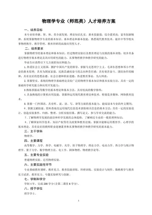 物理学专业人才培养方案