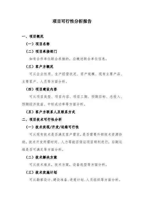 项目可行性分析报告(模板)