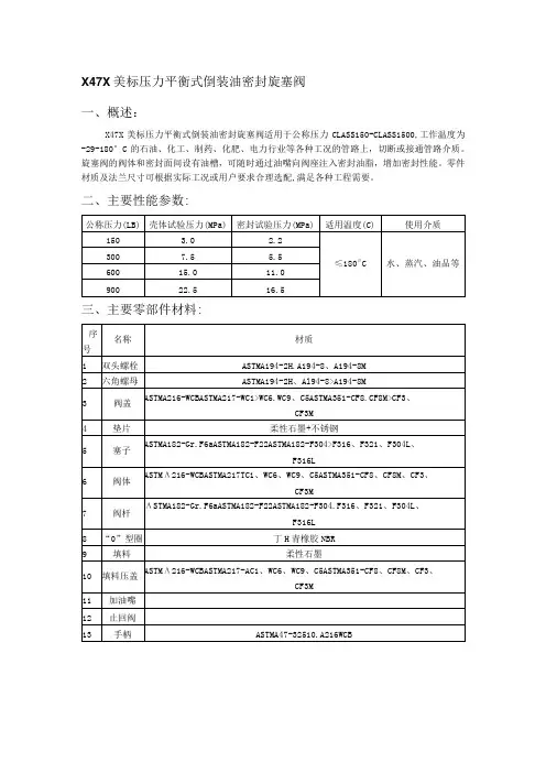 X47X美标压力平衡式倒装油密封旋塞阀