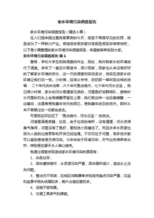 家乡环境污染调查报告（精选6篇）