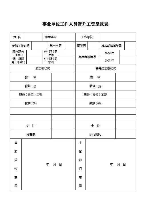 事业单位工作人员晋升工资呈报表