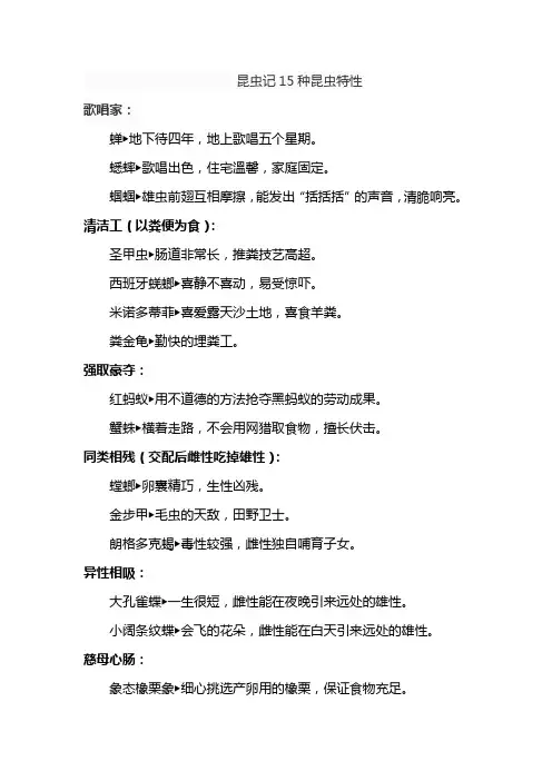 昆虫记15种昆虫特性