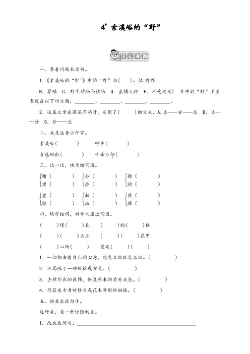 人教版六年级语文上册 《索溪峪的“野”》课时测评【精品试卷】
