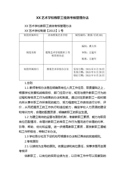 XX艺术学校教职工绩效考核管理办法