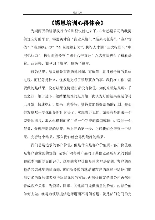 《锡恩培训心得体会》