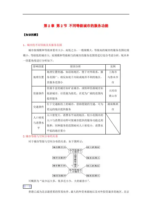 高一地理 第2章 第2节 不同等级城市的服务功能暑假作业(含解析)