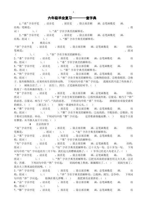 【专题复习】六年级语文生字查字典