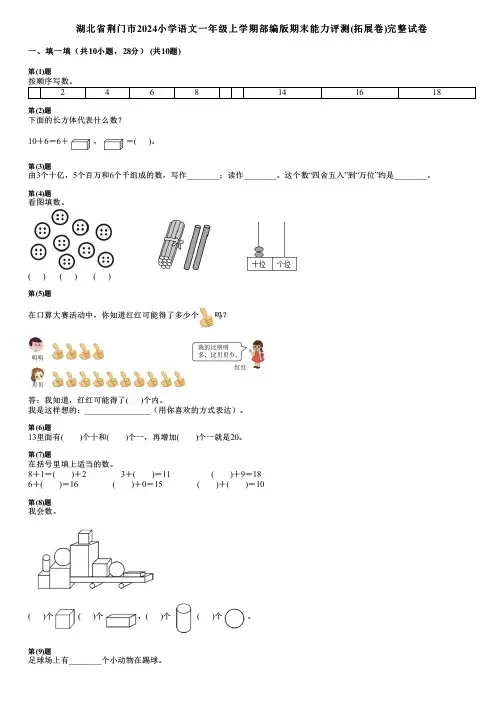 湖北省荆门市2024小学数学一年级上学期部编版期末能力评测(拓展卷)完整试卷