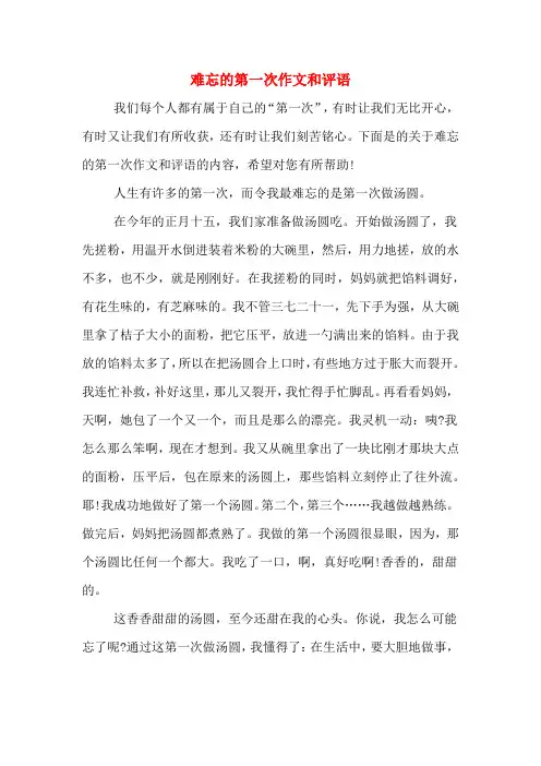 难忘的第一次作文和评语