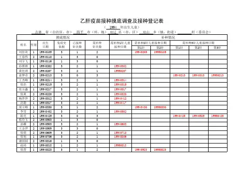 乙肝疫苗免疫接种汇总表