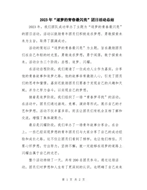 2023年“逐梦的青春最闪亮”团日活动总结