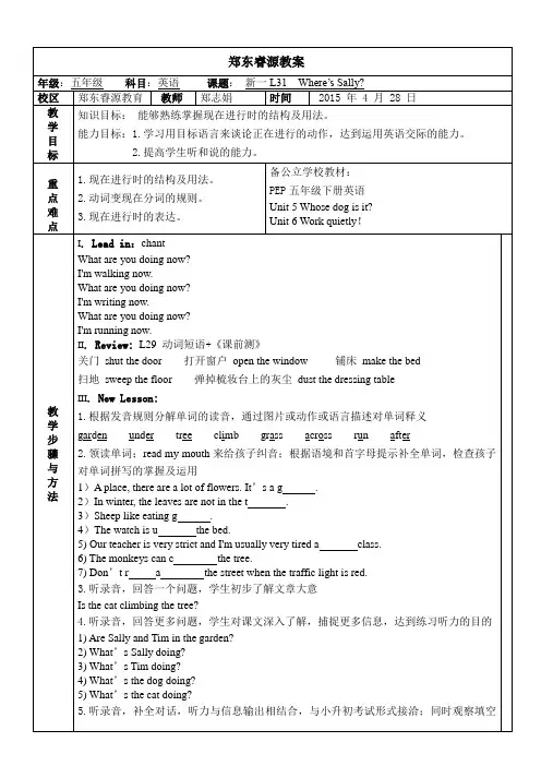 新概念第一册31课WhereisSally详细教案