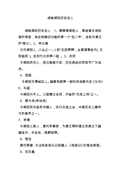 细数咸阳历史名人