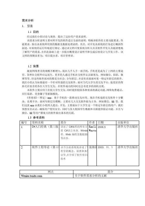 大学生交友软件需求分析