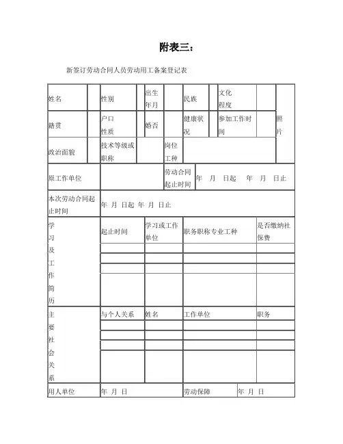 新签订劳动合同人员劳动用工备案登记表