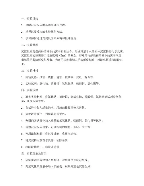 实验沉淀反应实验报告