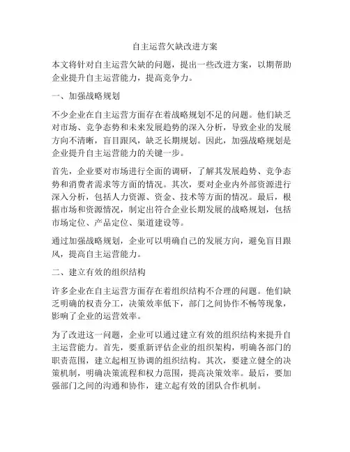 自主运营欠缺改进方案